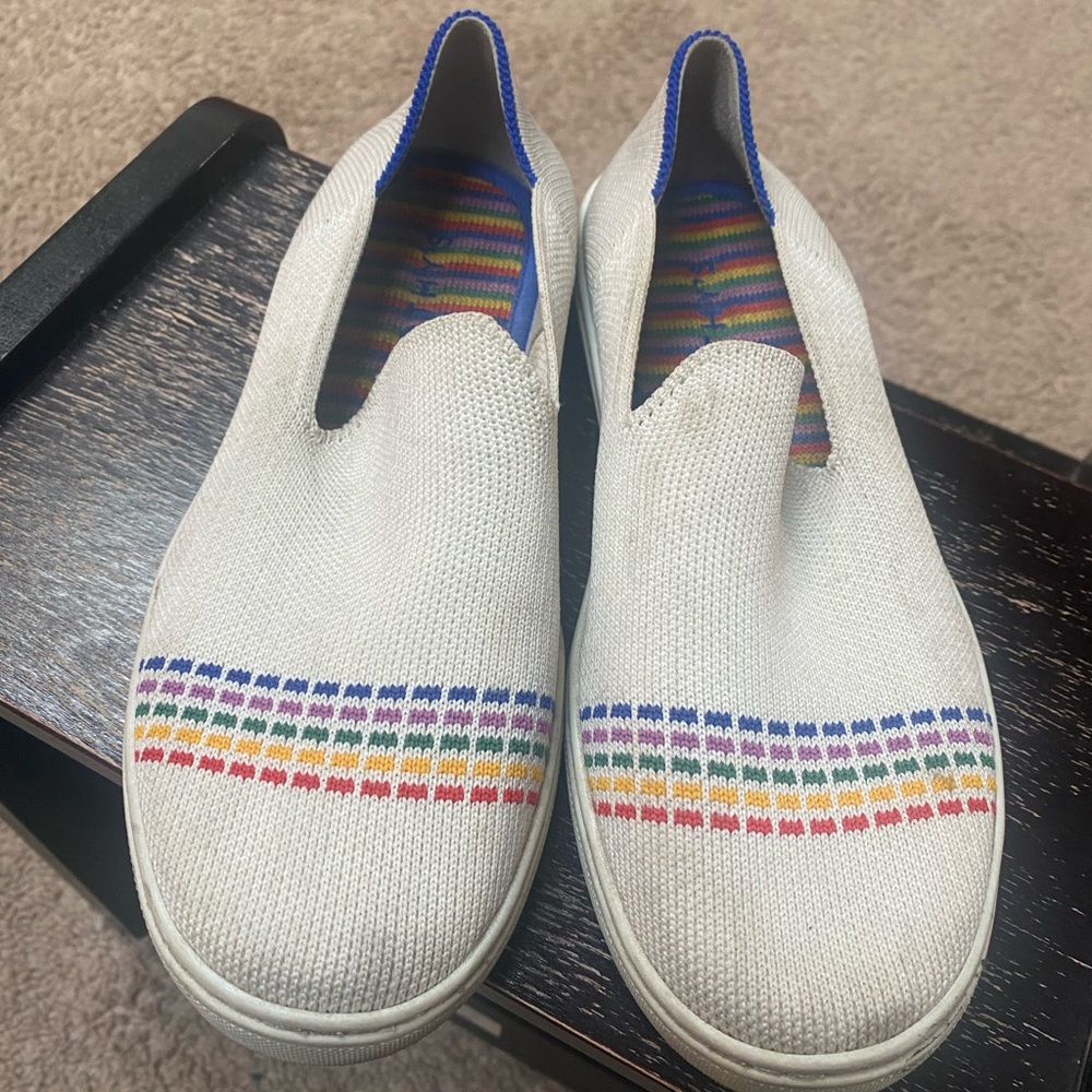 Rothys The Kids Sneaker Size 2 Rainbow White Slip On Flats Boys Girls Play Shoes